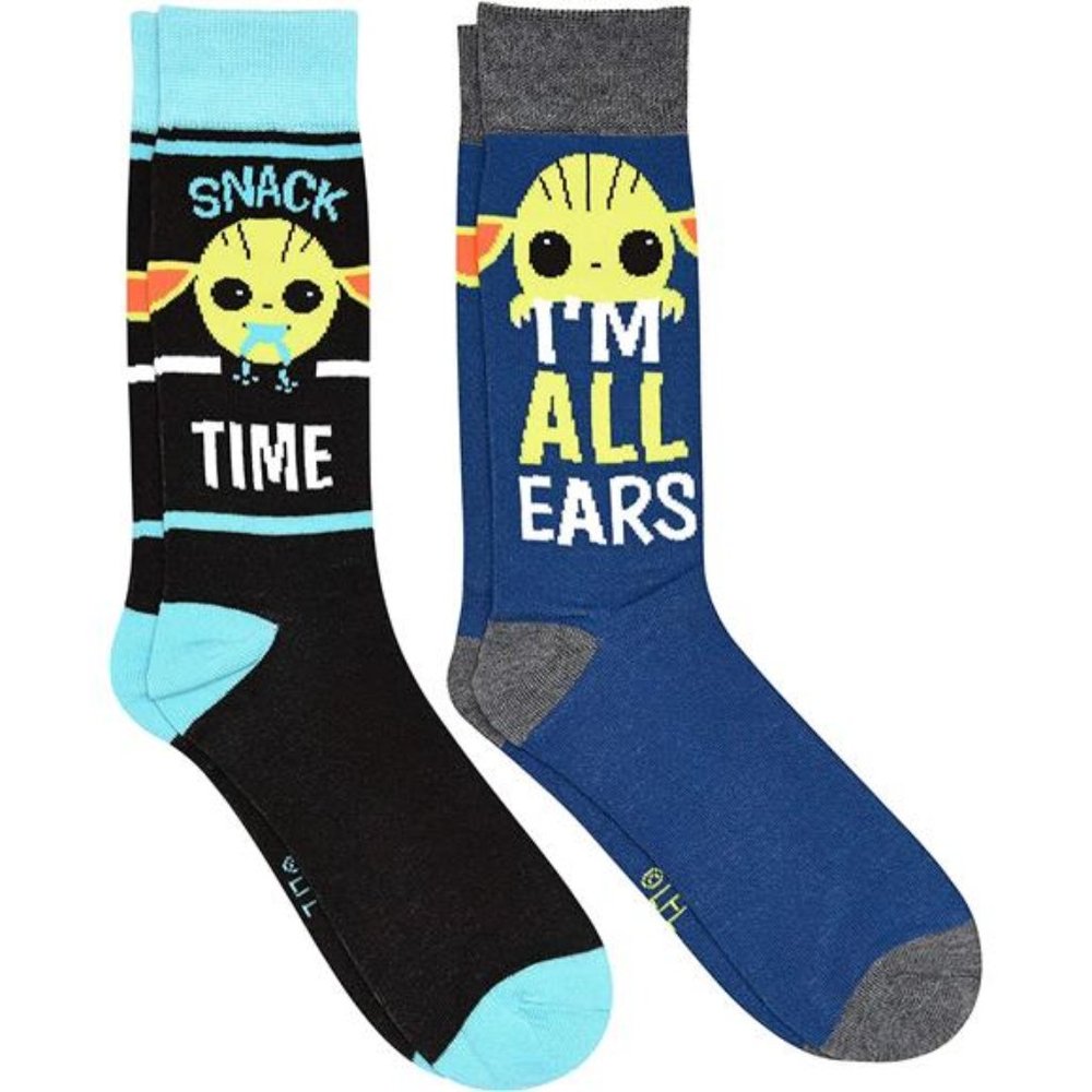 STAR WARS Baby Yoda I'm All Ears and Snack Time Men's Crew Socks 2 Pair Pack